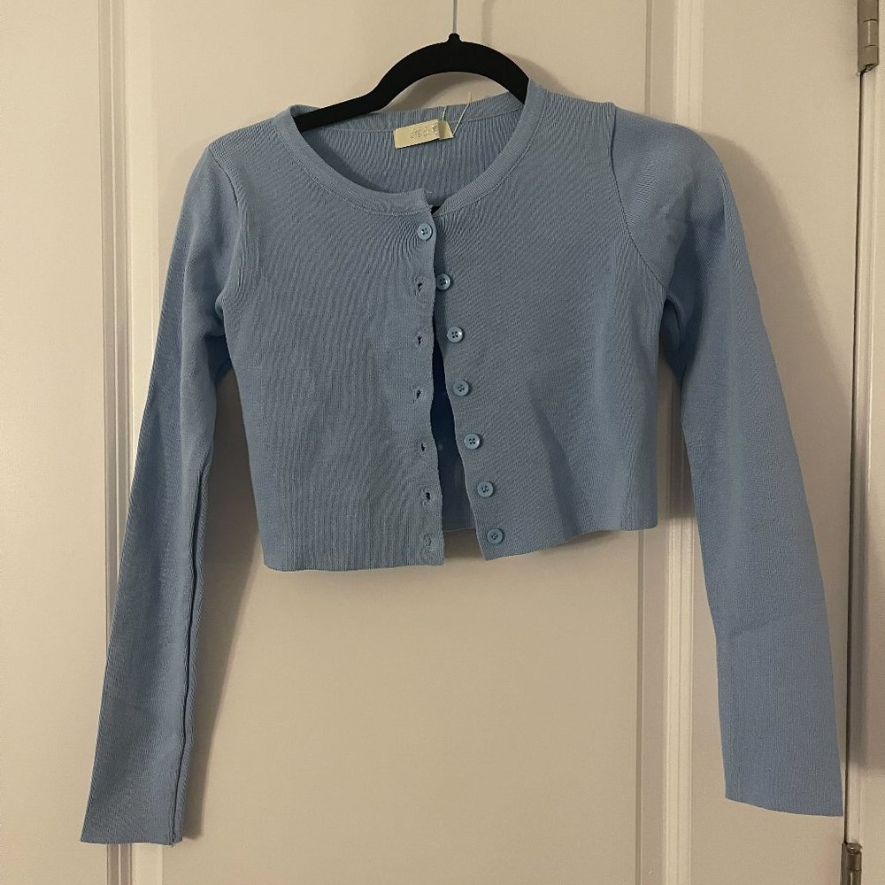 Blue Cropped Button Up Cardigan - Small
